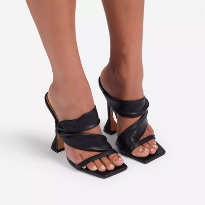 Black Square Toe Flip Flops High Heel Sandals Women Stiletto Foreign Trade Shoes AliExpress Party Slippers Wish Amazon