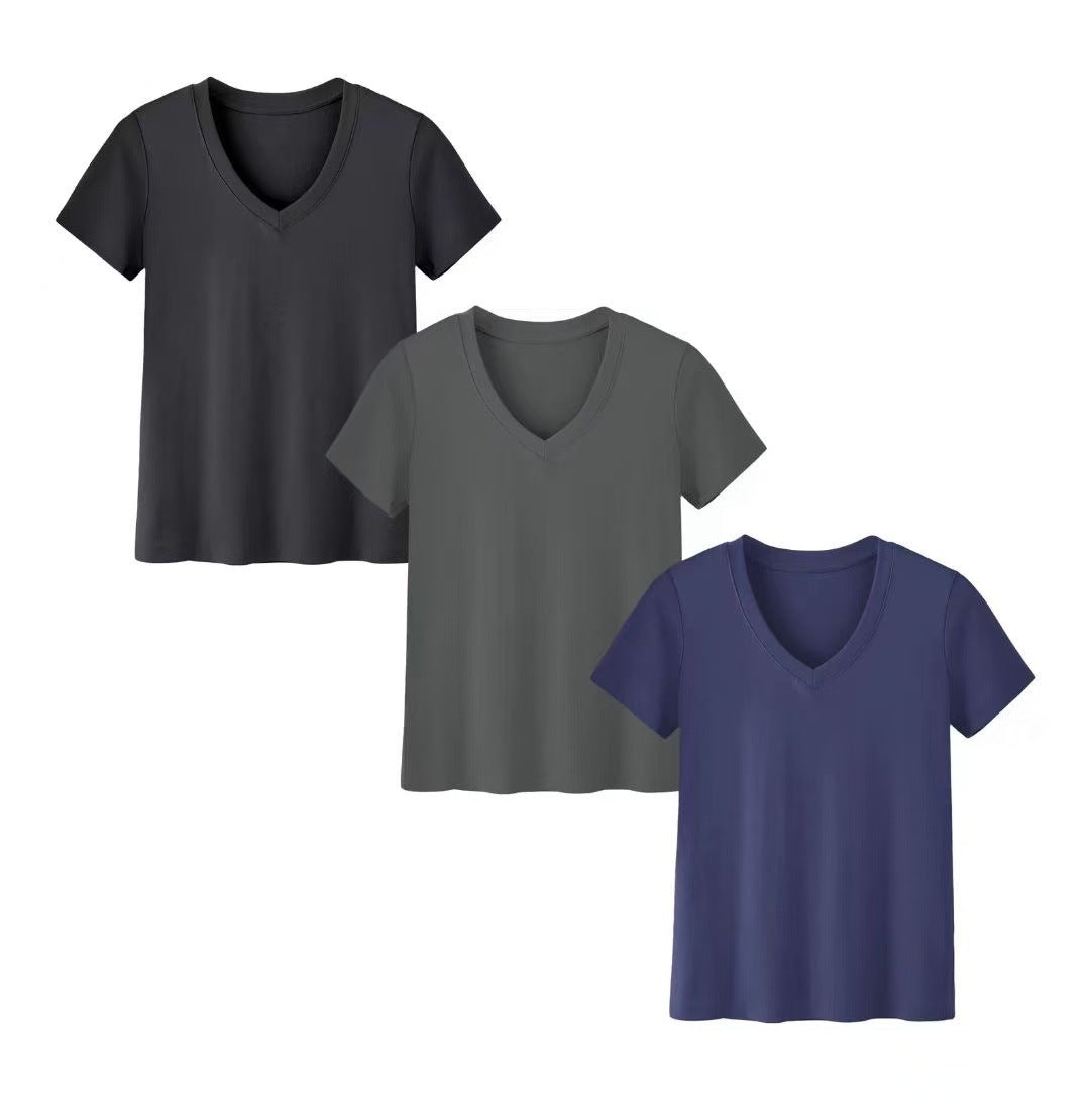 Summer New Solid Color Women's Short Sleeve Loose Split Top