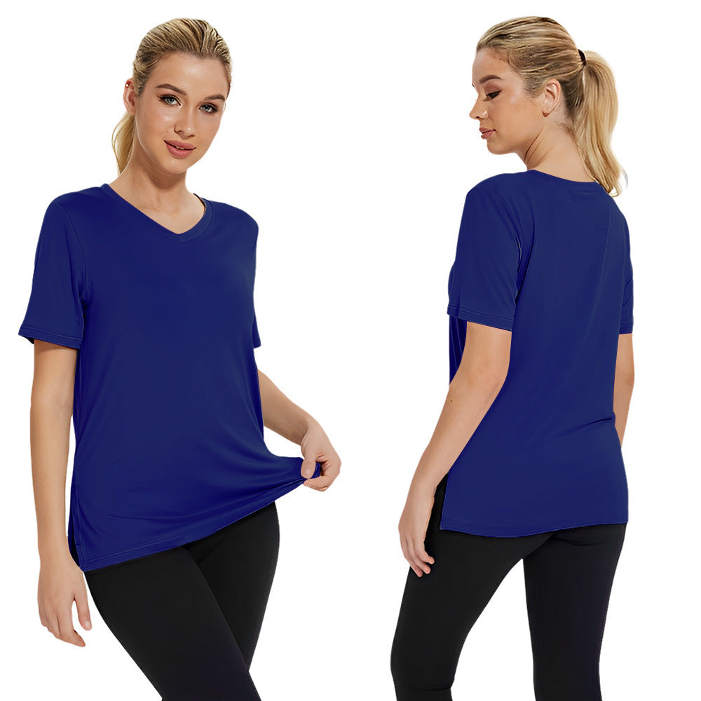 Summer New Solid Color Women's Short Sleeve Loose Split Top