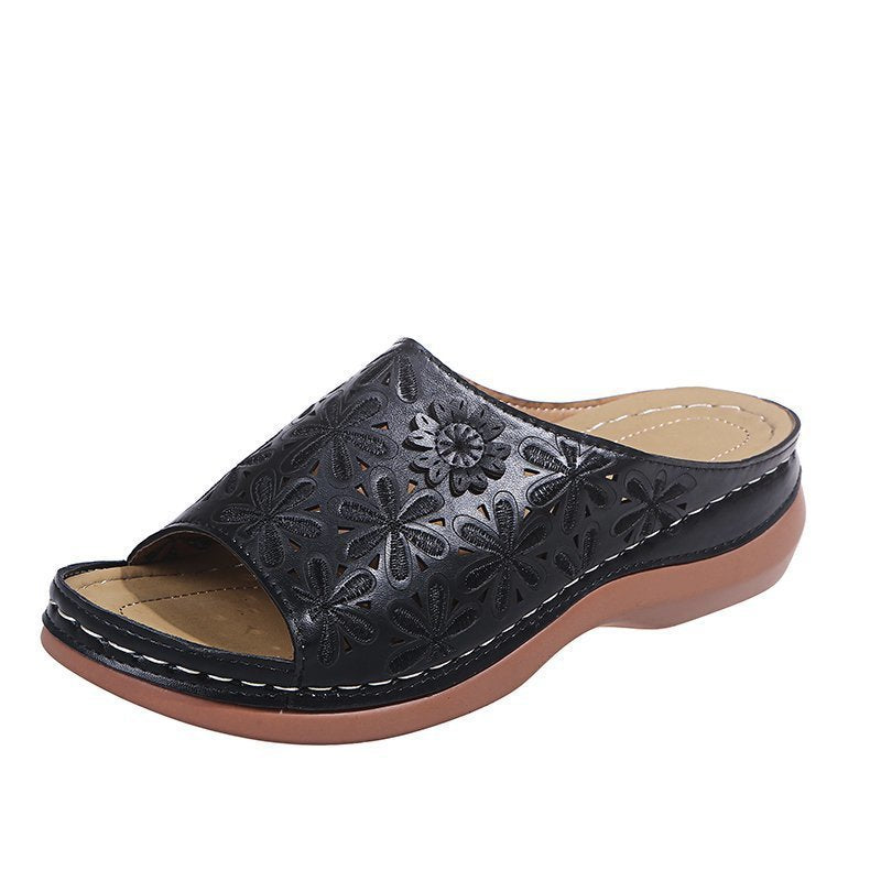 New Flower Fish Mouth Sandals Hollow Wedge Sandals And Slippers Women