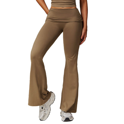 Wool Pleated Yoga Fold High Waist Running Sports Skinny Versatile Bell-bottom Pants Women