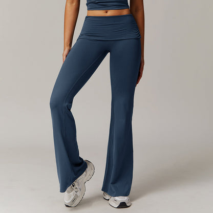 Wool Pleated Yoga Fold High Waist Running Sports Skinny Versatile Bell-bottom Pants Women