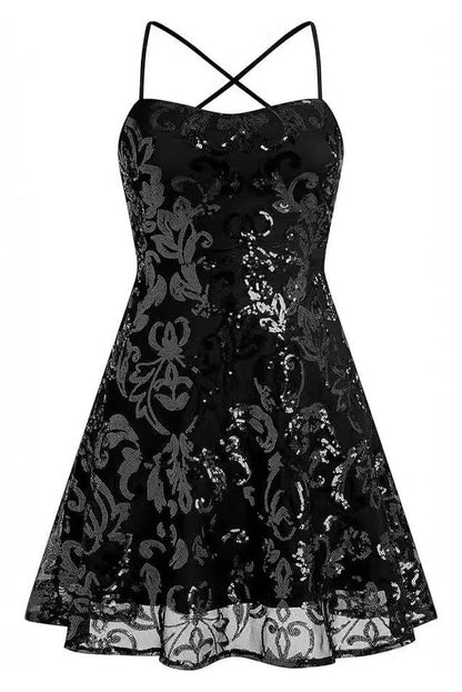 Sleeveless Sequin Strap Mini Dress