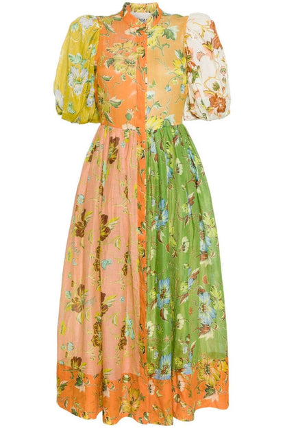 Floral Interlude Puff Sleeve Midi Dress