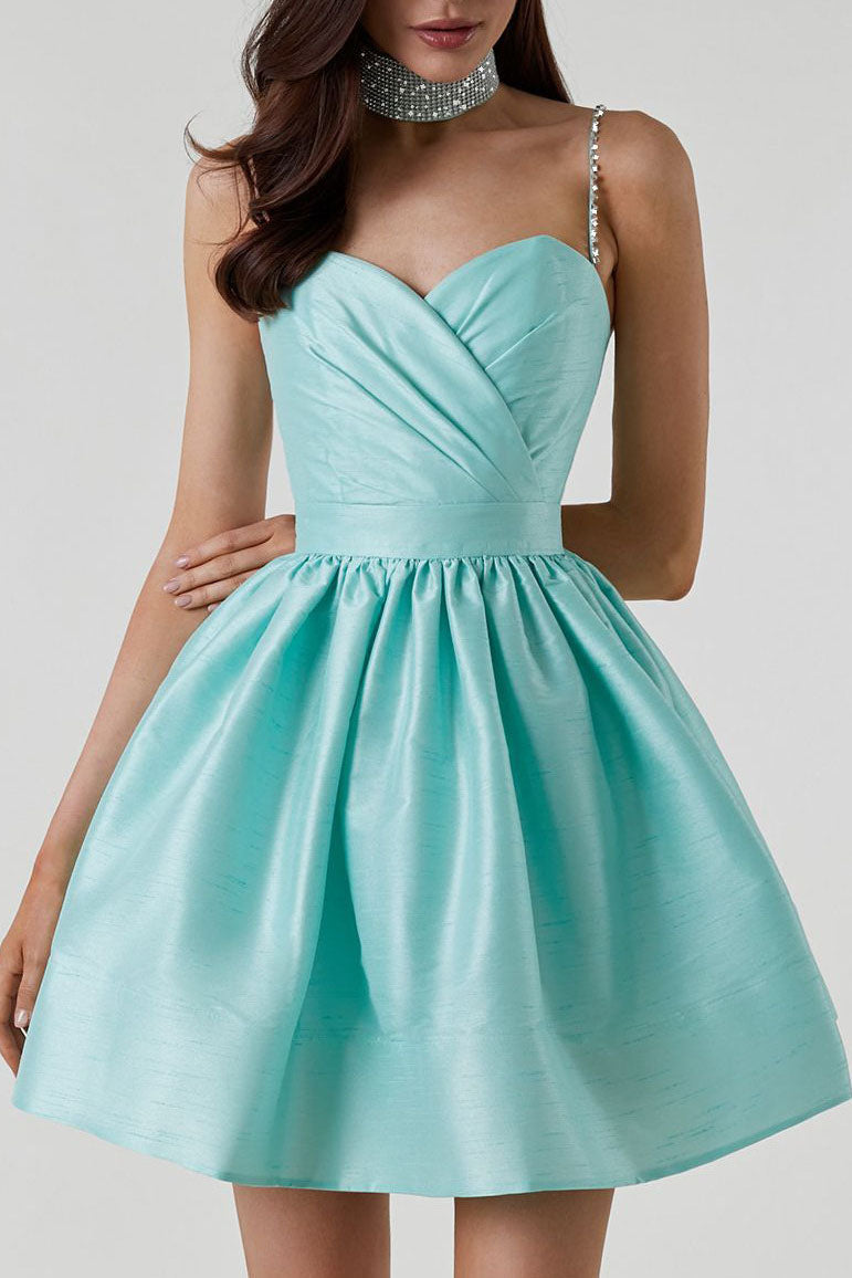 Sweet High-Waist Ruched Fluffy Mini Dress