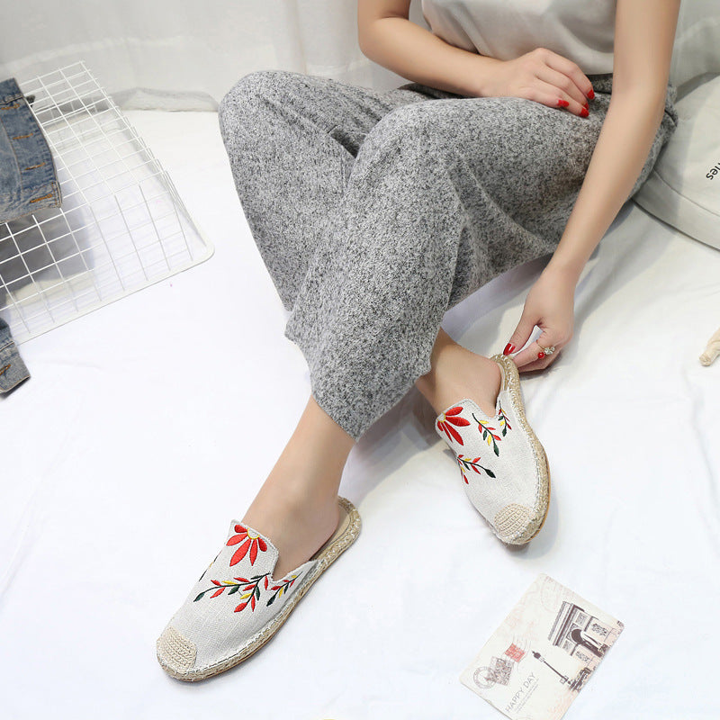 Embroidered Leaves Baotou Sandals And Slippers Women