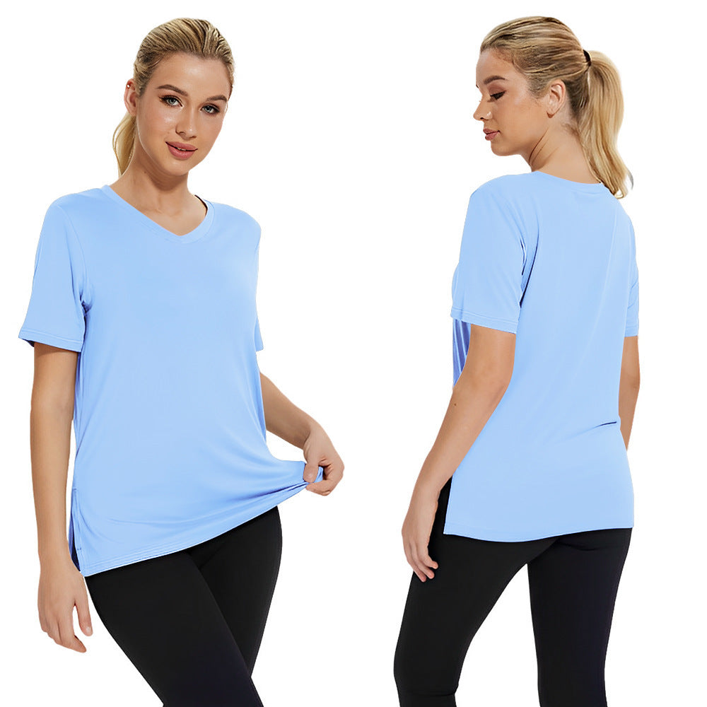 Summer New Solid Color Women's Short Sleeve Loose Split Top