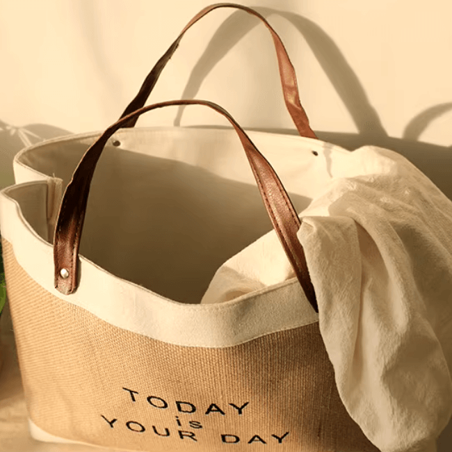Raw Linen Beach Bag