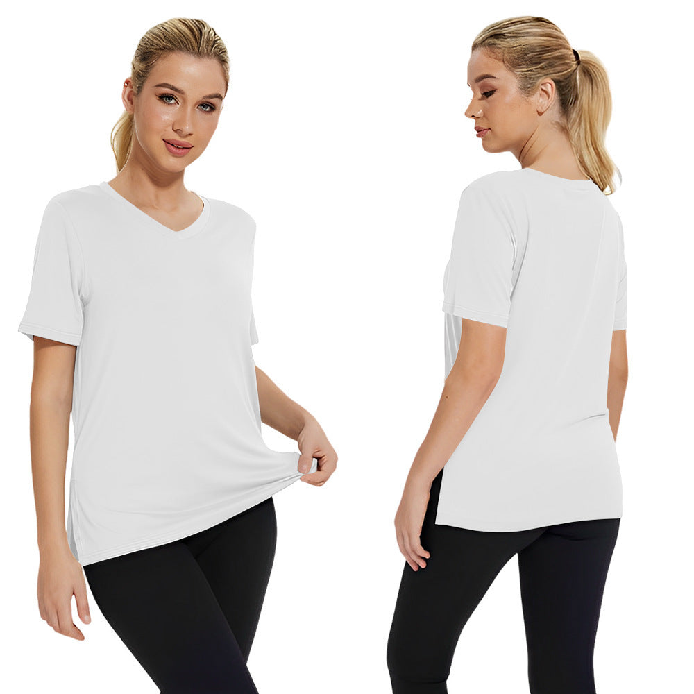 Summer New Solid Color Women's Short Sleeve Loose Split Top
