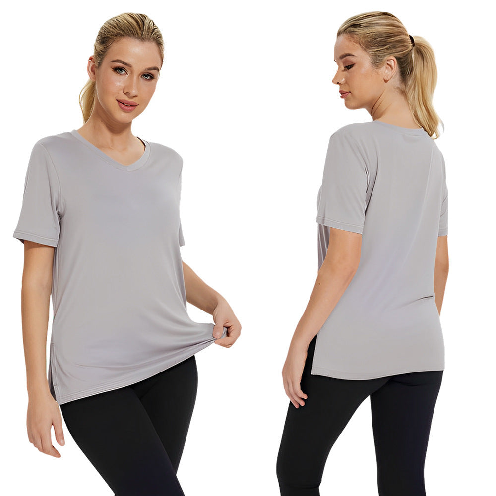 Summer New Solid Color Women's Short Sleeve Loose Split Top