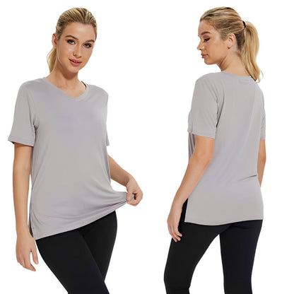 Summer New Solid Color Women's Short Sleeve Loose Split Top