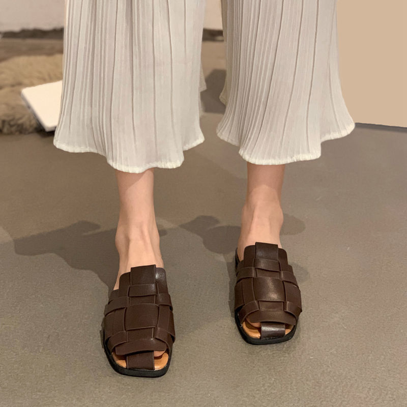 Baotou Drag Women Fashion All-match Retro Woven Soft Bottom Non-slip Sandals And Slippers Tide