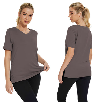 Summer New Solid Color Women's Short Sleeve Loose Split Top