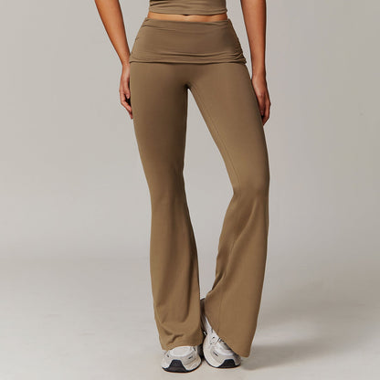 Wool Pleated Yoga Fold High Waist Running Sports Skinny Versatile Bell-bottom Pants Women