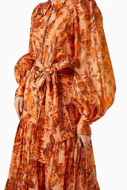 Queena Maxi-jurk met ballonmouwen en print